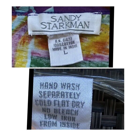 Vtg Sandy Starkman L Beaded Studded Multicolor T-Shirt Rainbow Artsy Statement - Picture 13 of 16